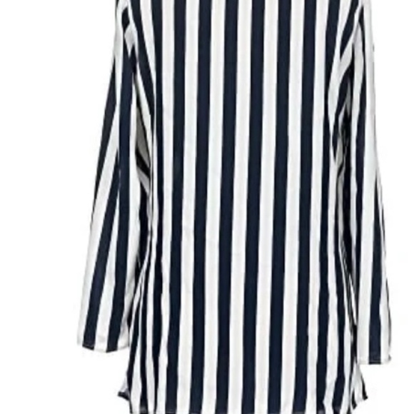 Chicos Long-sleeve Navy and White Blouse - Picture 3 of 4